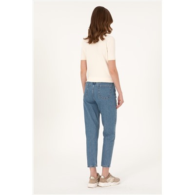 Kadın Açık Mavi Mom High Waist Fit Jean Pantolon