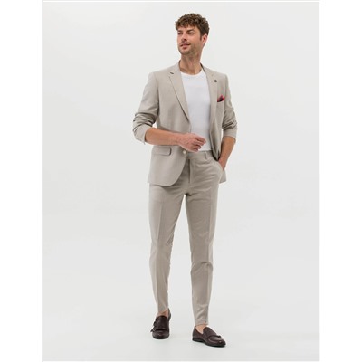 Bej Çizgili Ekstra Slim Fit Takım Elbise