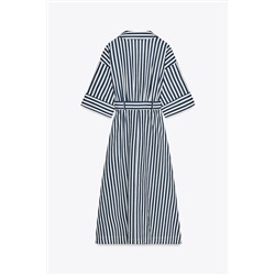 STRIPED LINEN BLEND MIDI DRESS