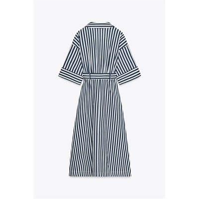 STRIPED LINEN BLEND MIDI DRESS