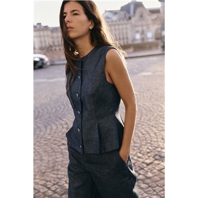 LINEN WAISTCOAT WITH DARTS
