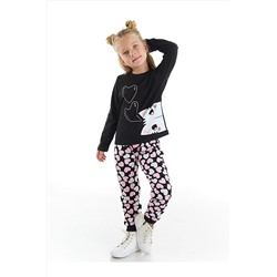 Denokids Kalpli Kedi Kız Çocuk T-shirt Pantolon Takım CFF-22K1-033
