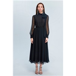 Vestido largo de seda Negro