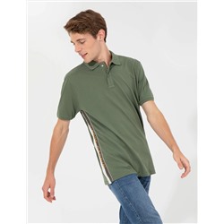 Haki Regular Fit Yandan Çizgili Polo Yaka Tişört
