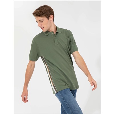 Haki Regular Fit Yandan Çizgili Polo Yaka Tişört