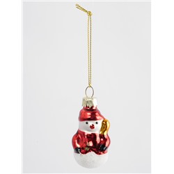 Игрушка елочная, 4 см, стекло, красная, Снеговик, New year