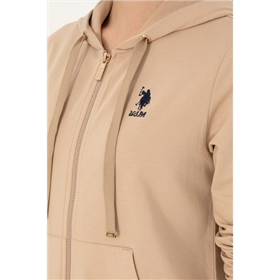 Kadın Kum Kapüşonlu Fermuarlı Sweatshirt
