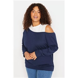 Trendyol Curve Lacivert Bisiklet Yaka Omuz Detaylı Örme İnce Sweatshirt TBBAW23AO00020
