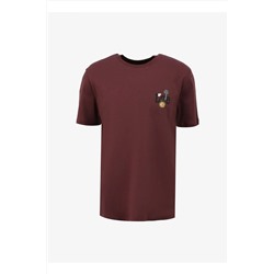 Lee, Regular Fit Normal Kesim Bisiklet Yaka %100 Pamuk Bordo Tişört