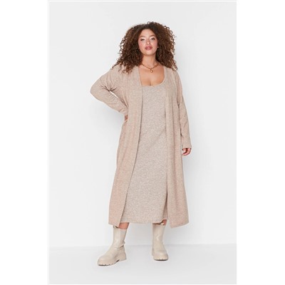 Trendyol Curve Bej Yumoş Hırka-Elbise Örme 2'li Takım TBBAW23AH00004