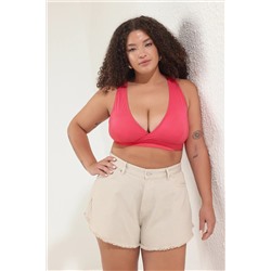 Fuşya Kruvaze Yaka Büyük Beden Bikini Üstü TBBSS25CT00011