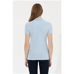 Kadın Açık Mavi Basic Polo Yaka Tişört