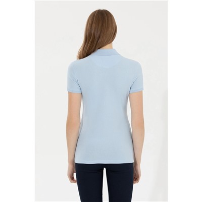 Kadın Açık Mavi Basic Polo Yaka Tişört
