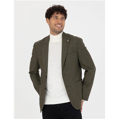 %100 Yün Haki Slim Fit Ceket