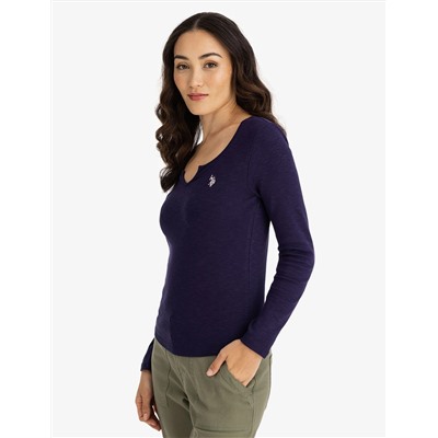 NOTCH NECK LONG SLEEVE T-SHIRT