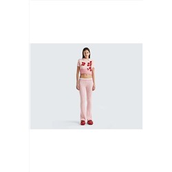 United Colors of Benetton Kadın Pembe Çiçek Desenli Koton Karışımlı Crop Yelek 123P108RE105G-8Y4