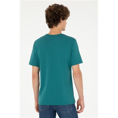Erkek Regular Fit Bisiklet Yaka Koyu Yeşil Basic