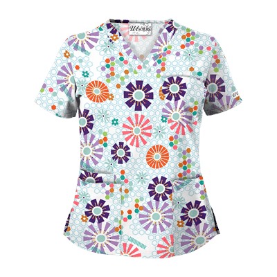 UA Honeycombs And Flowers White Print Scrub Top