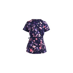 koi Scrubs Denim Splash Mock Wrap Print Top