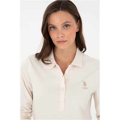 Kadın Krem Basic Polo Yaka Sweatshirt