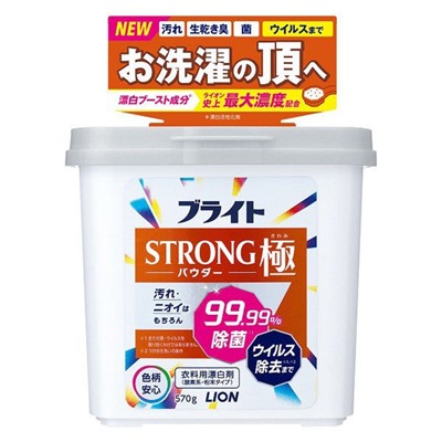 LION Порошковый отбеливатель BRIHGT STRONG для белья с антибактериальным эффектом, коробка с мерной ложкой 570 гр.