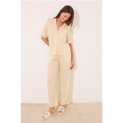 Pijama largo camisero satén rayas Smiley