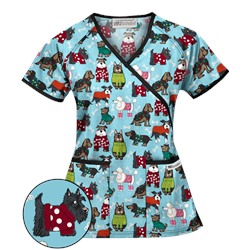 UA Best Dressed Pooch Amazing Aqua Mock Wrap Scrub Top