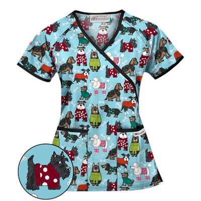 UA Best Dressed Pooch Amazing Aqua Mock Wrap Scrub Top