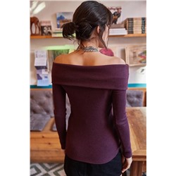 Olalook Kadın Mürdüm Madonna Yaka Şardonlu Kaşkorse Kazak BLZ-19000615