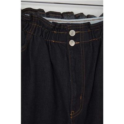 Koyu Mavi Yüksek Bel Beli Lastikli Büyük Beden Mom Jeans TBBAW23JE00002