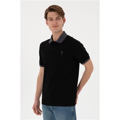 Erkek Regular Fit Polo Yaka Siyah Basic Tişört