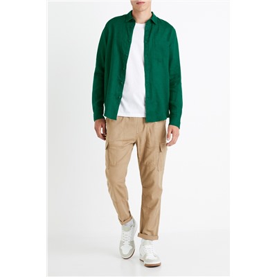 Camisa regular fit de lino - Verde