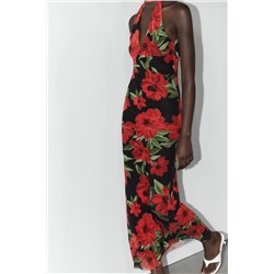 FLORAL PRINT TULLE SCARF DRESS