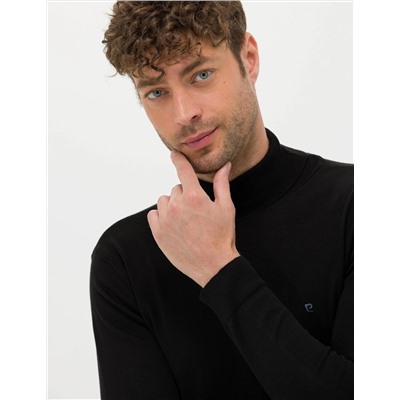 Siyah Slim Fit Balıkçı Yaka Basic Triko Kazak