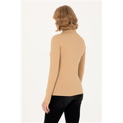 Kadın Kum Basic Polo Yaka Sweatshirt