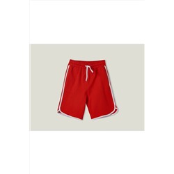 United Colors of Benetton Erkek Çocuk Nar Çiçeği Yanı Şeritli Etiket Logolu Penye Şort Kırmızı 223P3BL0C901R