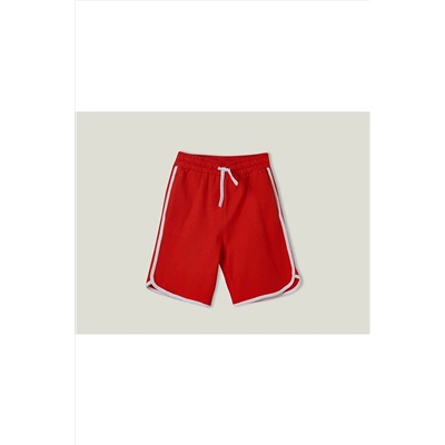 United Colors of Benetton Erkek Çocuk Nar Çiçeği Yanı Şeritli Etiket Logolu Penye Şort Kırmızı 223P3BL0C901R