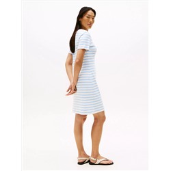 Striped Ribbed V-Neck T-Shirt Dress