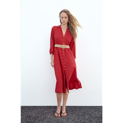 VESTIDO CINTURÓN CON LINO
