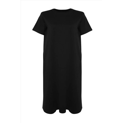 Siyah Midi %100 Pamuk Örme T-shirt Elbise TBBSS24AH00067