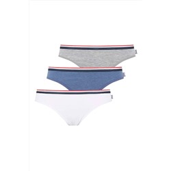 U.S. Polo Assn.Kadın Beyaz - Mavi Melanj - Gri Melanj 3 Lü Slip