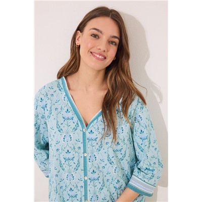 Pijama largo 100% algodón verde estampado flores