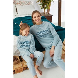 Siyah İnci Mavi Alt-üst Polar Nakışlı Cepli Pijama Takım 22278319