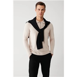 Avva Erkek Bej Fermuarlı Polo Yaka Standart Fit Normal Kesim Rayon Triko Kazak A32y5199 A32Y5199