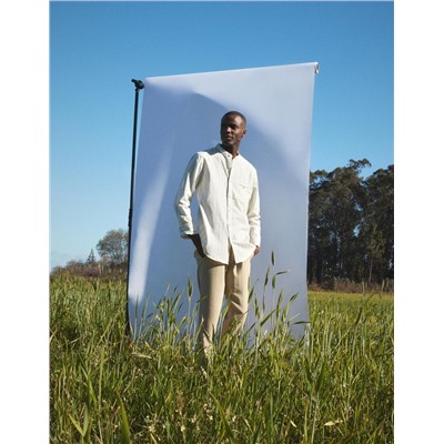 Linen Blend Shirt, Men, Beige