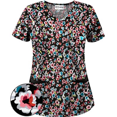 UA Passion Posies Black Scrub Top