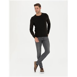 Kahverengi Slim Fit Bisiklet Yaka Triko Kazak