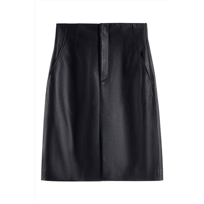 Falda de piel de talle alto Negro