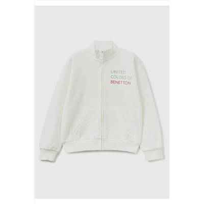 United Colors of BenettonKız Çocuk Krem Slogan Baskılı Dik Yaka Sweatshirt Krem