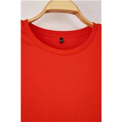 Kırmızı Bisiklet Yaka Kolları Fırfırlı %100 Pamuk Örme T-Shirt TBBSS23BF00006